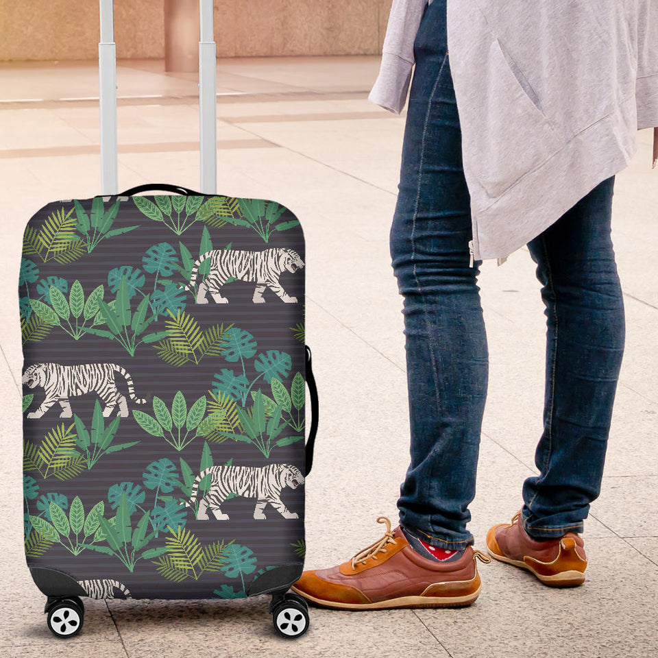 White Bengal Tigers Tropical Plant Luggage Covers