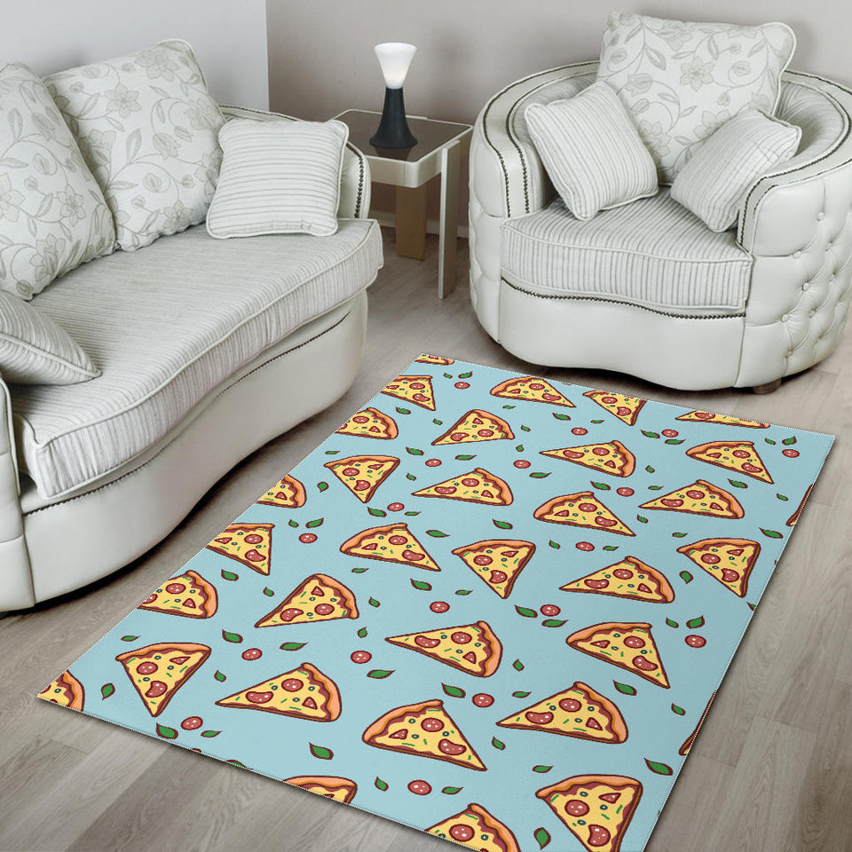 Hand Drawn Pizza Blue Background Area Rug
