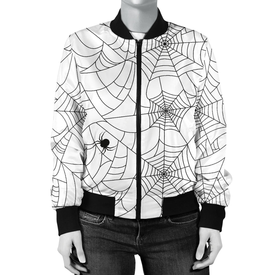 Spider Web Cobweb Pattern White Background Women'S Bomber Jacket