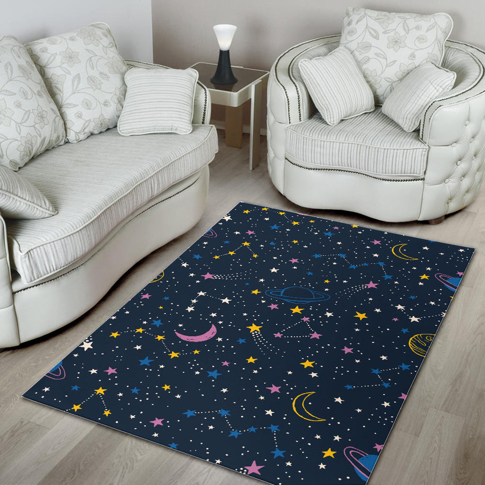 Space Pattern With Planets, Comets, Constellations And Stars Area Rug