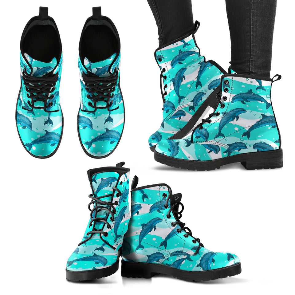 Dolphin Sea Pattern Leather Boots