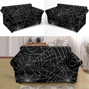 Spider Web Pattern Black Background White Cobweb Loveseat Couch Slipcover