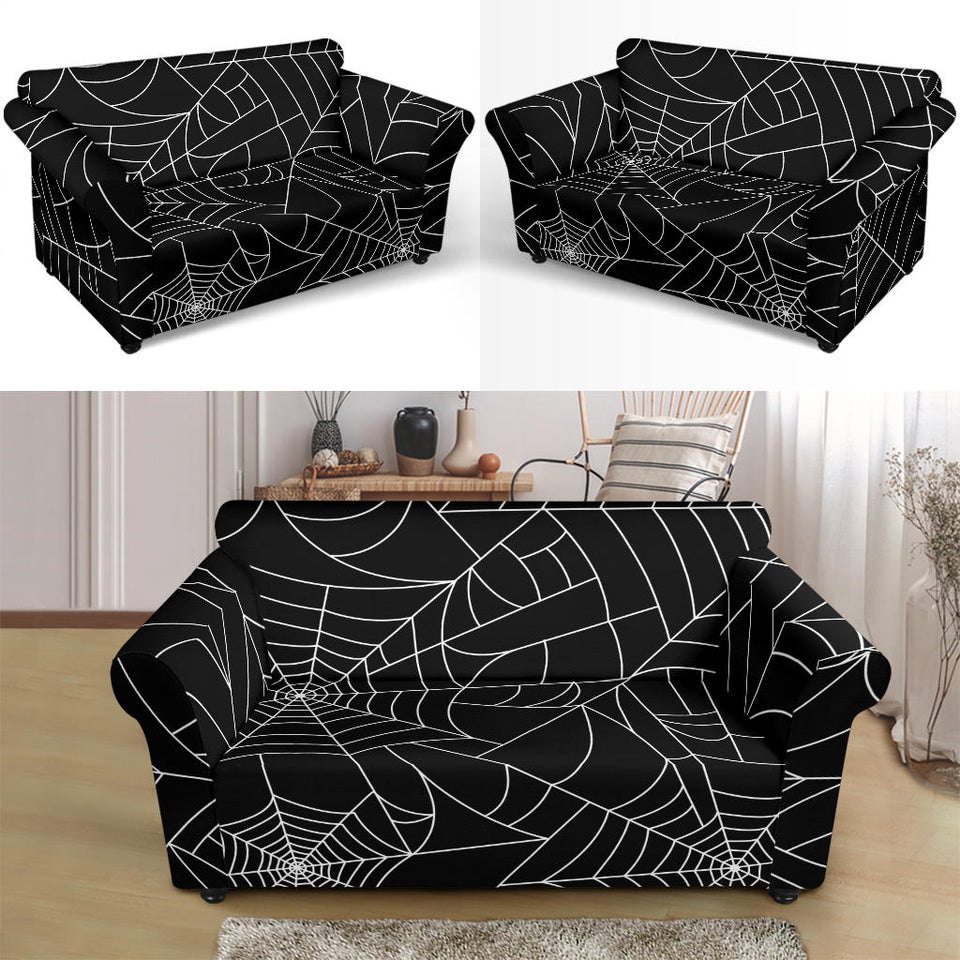 Spider Web Pattern Black Background White Cobweb Loveseat Couch Slipcover