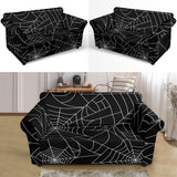 Spider Web Pattern Black Background White Cobweb Loveseat Couch Slipcover