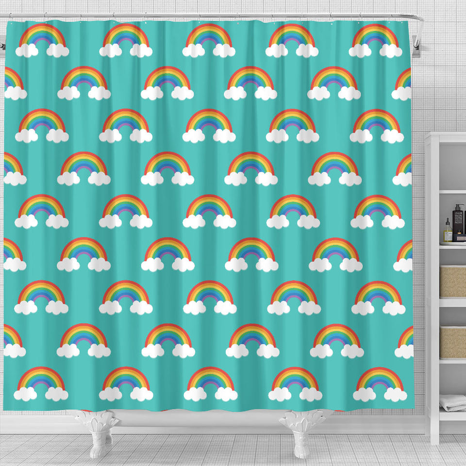 Rainbow Pattern Green Background Shower Curtain Fulfilled In US