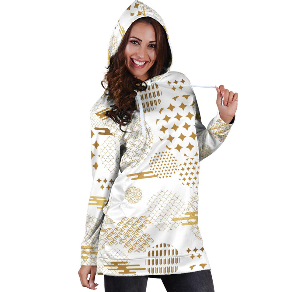 Beautiful Gold Japanese Pattern Women'S Hoodie Dress