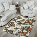 Monkey Red Hibiscus Flower Palm Leaves Floral Pattern Area Rug