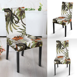 Monkey Red Hibiscus Flower Palm Leaves Floral Pattern Dining Chair Slipcover
