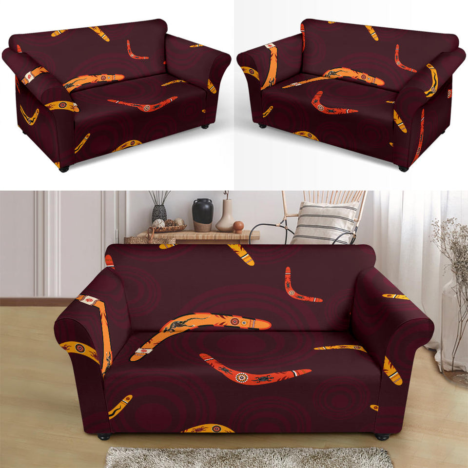 Boomerang Australian Aboriginal Ornament Circle Black Background Loveseat Couch Slipcover