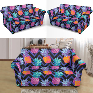 Pineapples Pattern Zigzag Background Loveseat Couch Slipcover