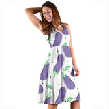 Eggplant Pattern Print Design 05 Sleeveless Midi Dress
