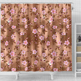 Pink Sakura Cherry Blossom Drak Brown Background Shower Curtain Fulfilled In US