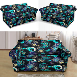 Dragon Sea Wave Pattern Loveseat Couch Slipcover