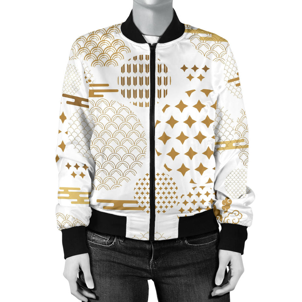 Beautiful Gold Japanese Pattern Women'S Bomber Jacket
