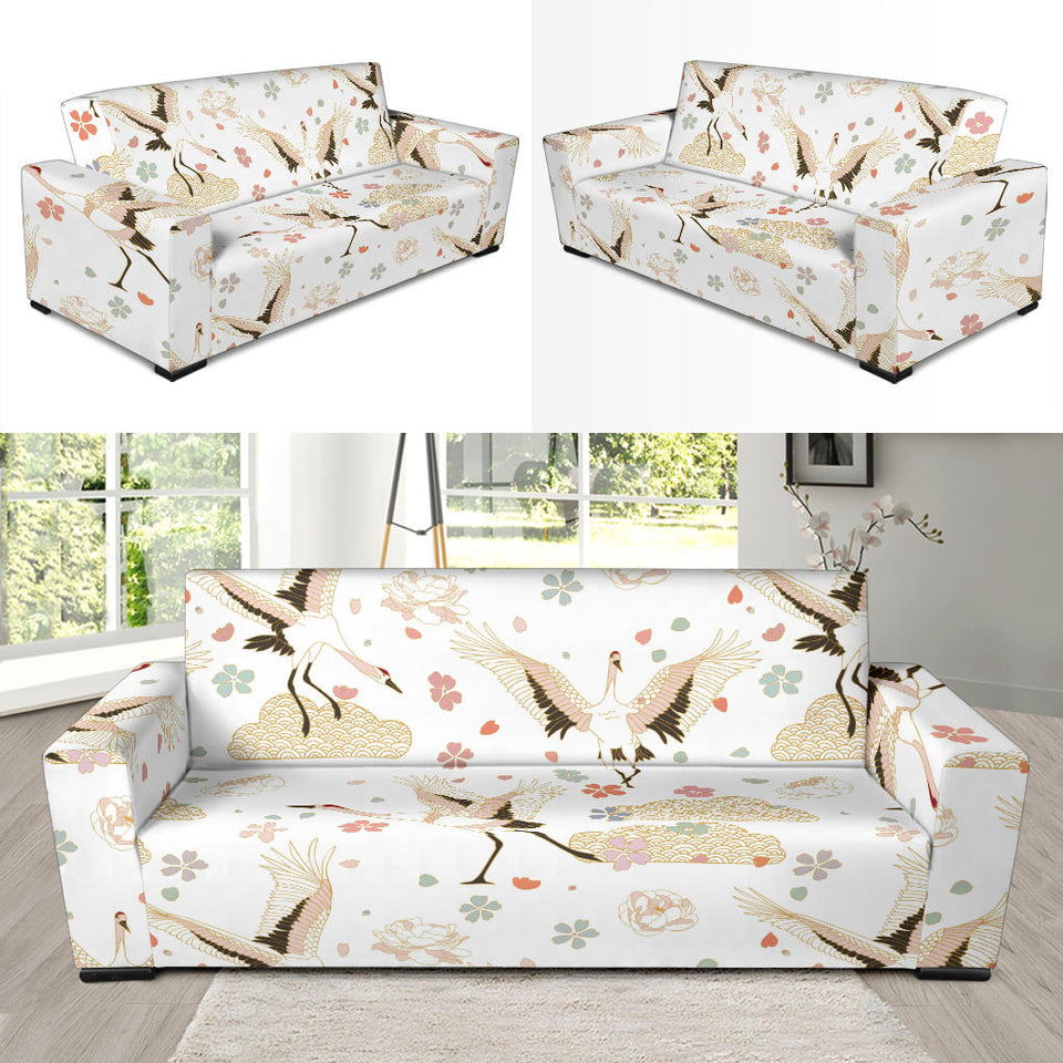 Beautiful Japanese Cranes Pattern Sofa Slipcover