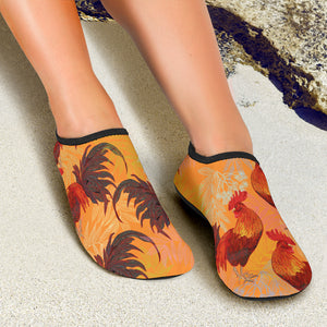 Red Rooster Chicken Cock Pattern Aqua Shoes