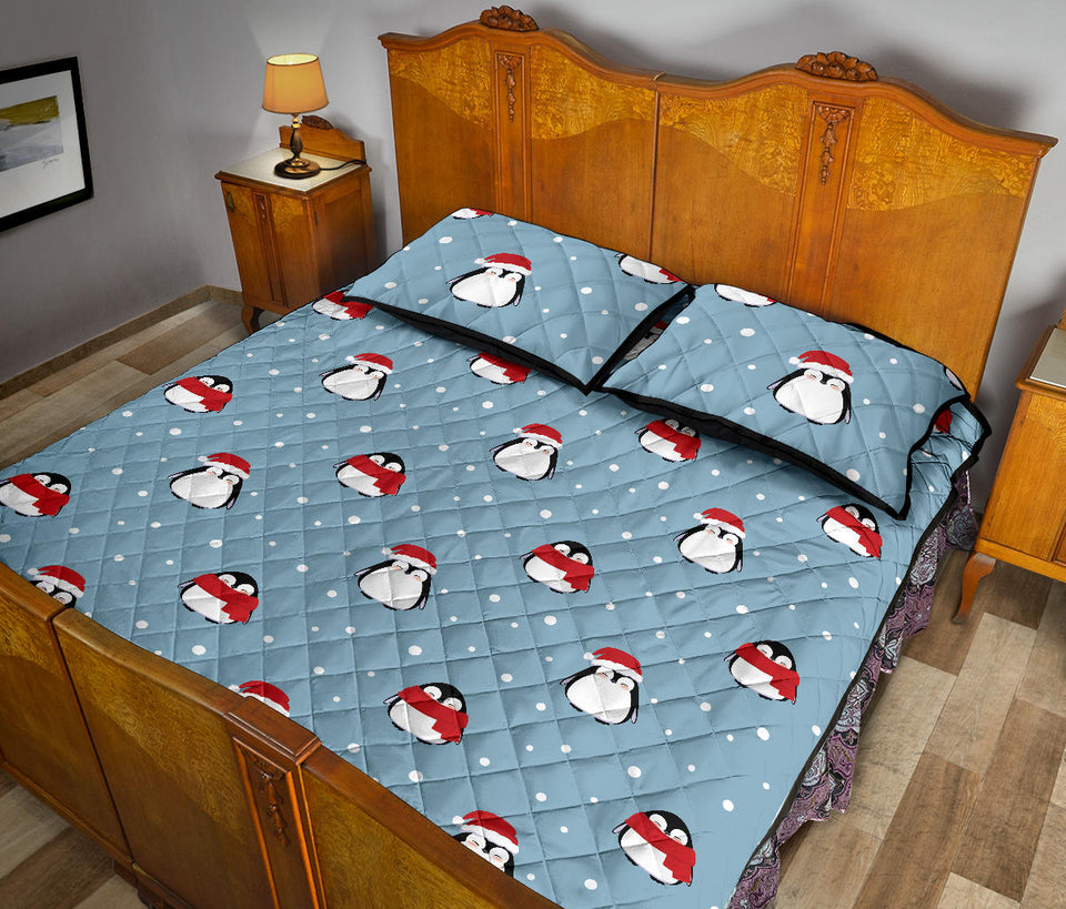 Cute penguin christmas snow pattern Quilt Bed Set