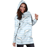 Dolphin Blue Striped Background Women'S Hoodie Dress