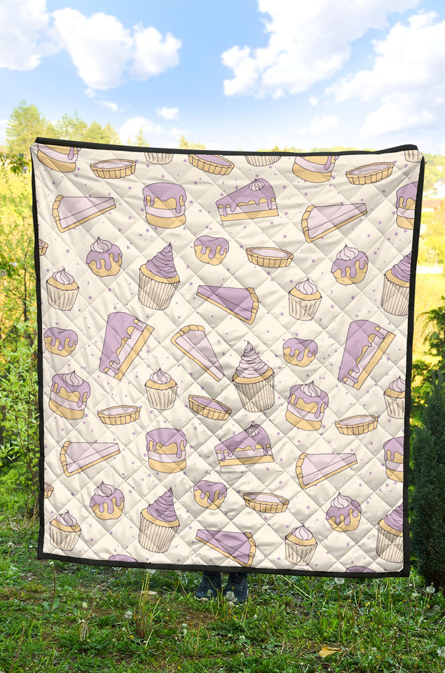 Cakes Pies Tarts Muffins And Eclairs Purple Blueberry Topping Pattern Premium Quilt