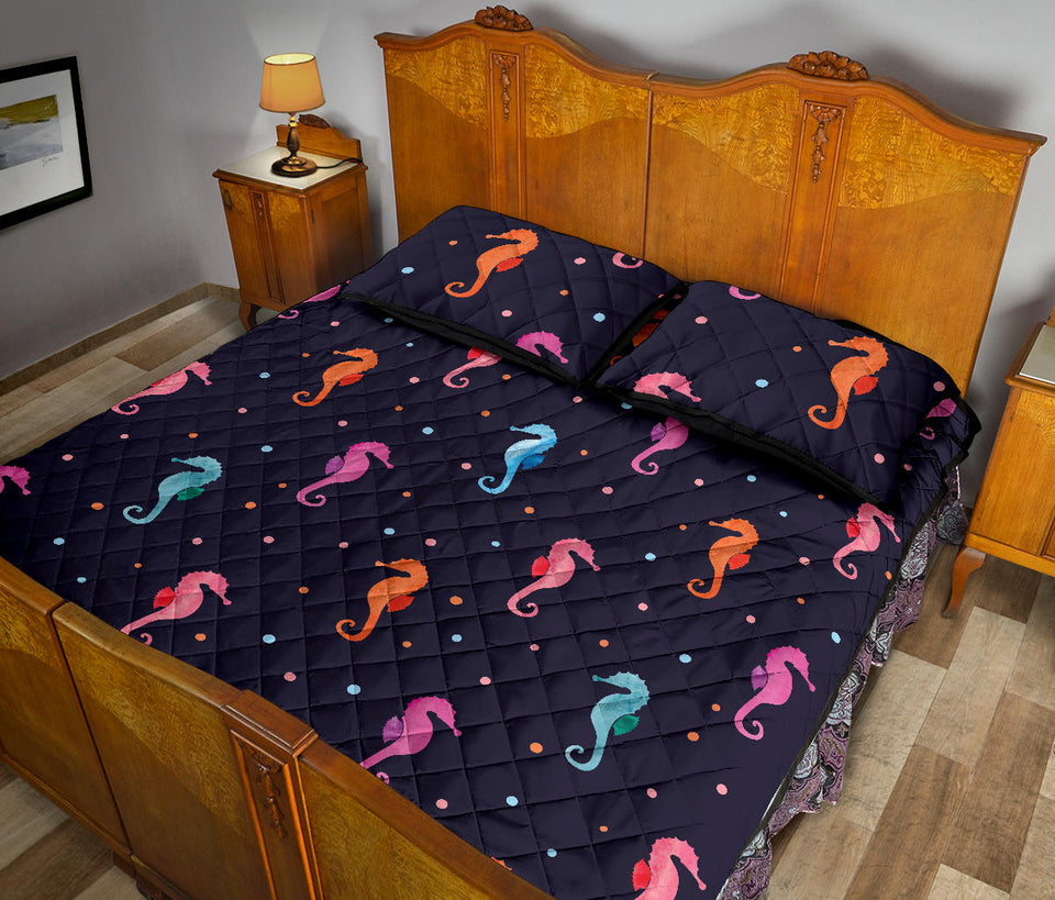 Watercolor colorful seahorse pattern Quilt Bed Set