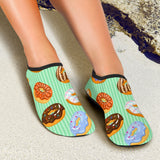 Colorful Donut Pattern Green Background Aqua Shoes