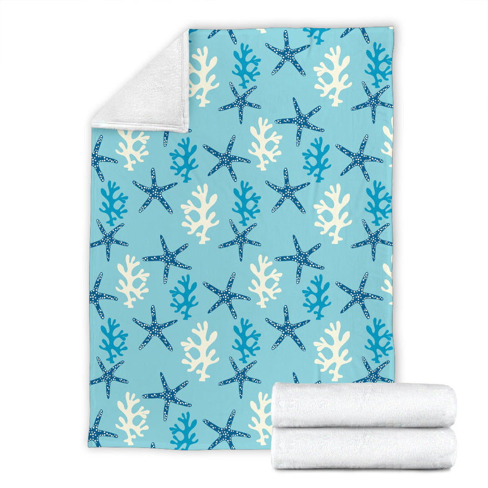 Blue Starfish Coral Reef Pattern Premium Blanket
