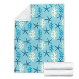 Blue Starfish Coral Reef Pattern Premium Blanket