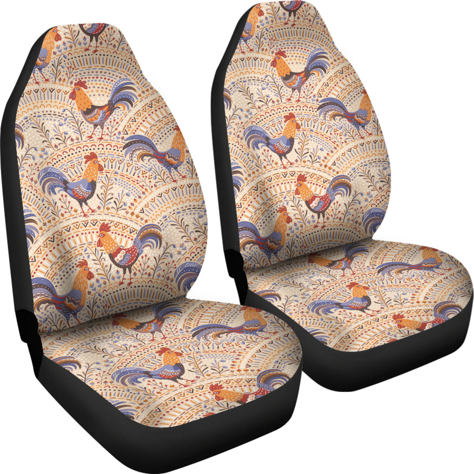 Cute Rooster Chicken Cock Floral Ornament Background  Universal Fit Car Seat Covers