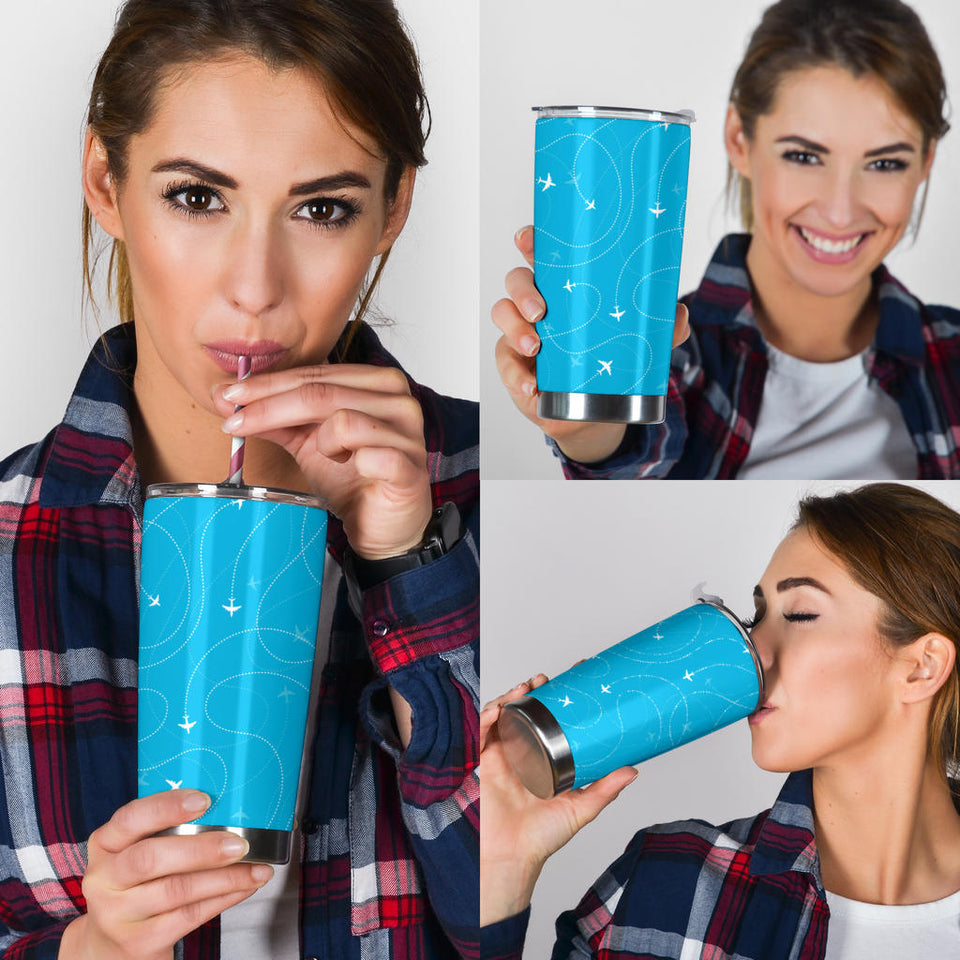 Airplane Destinations Blue Background Tumbler