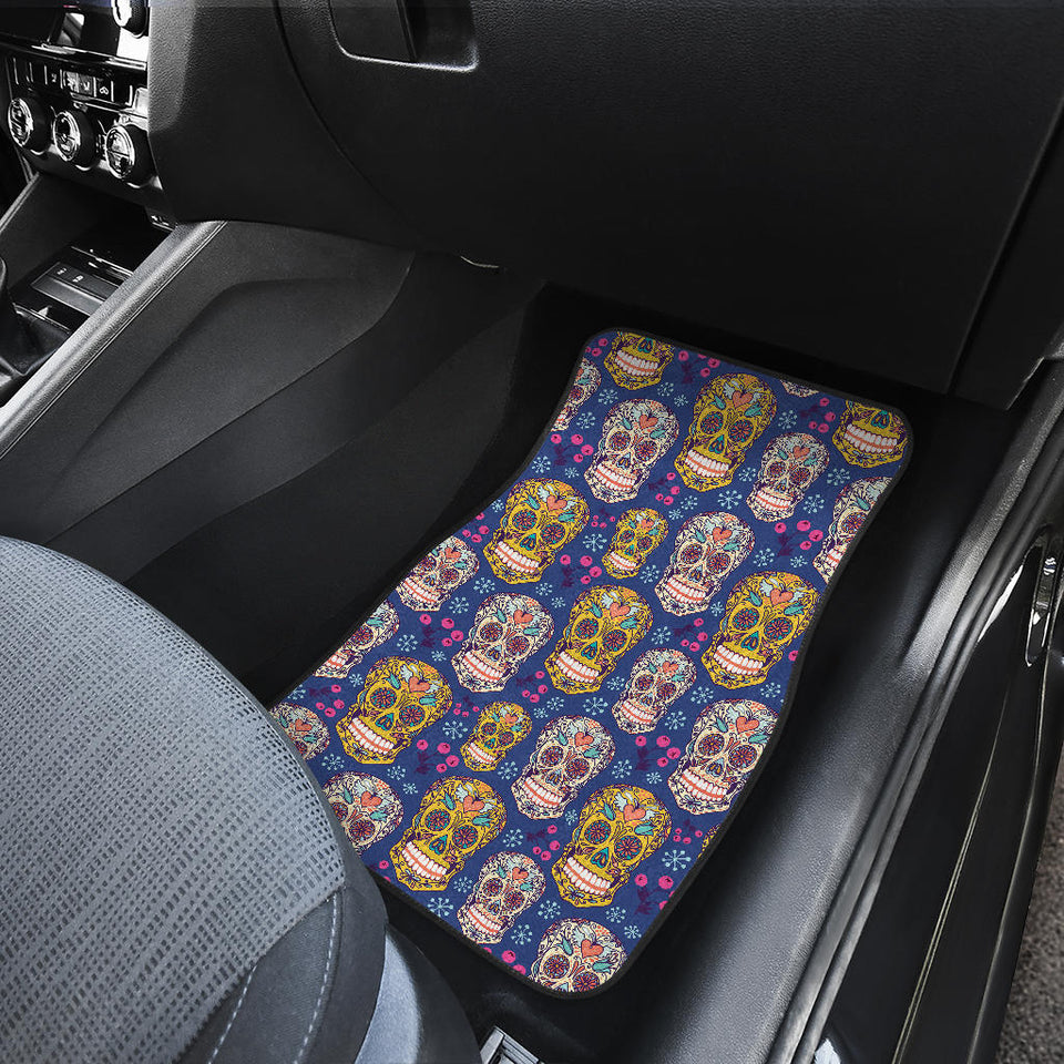 Sugar Skull Flower Pattern Front Car Mats