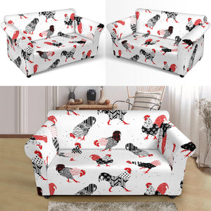 Cool Rooster Chicken Cock Floral Ornament Background Loveseat Couch Slipcover