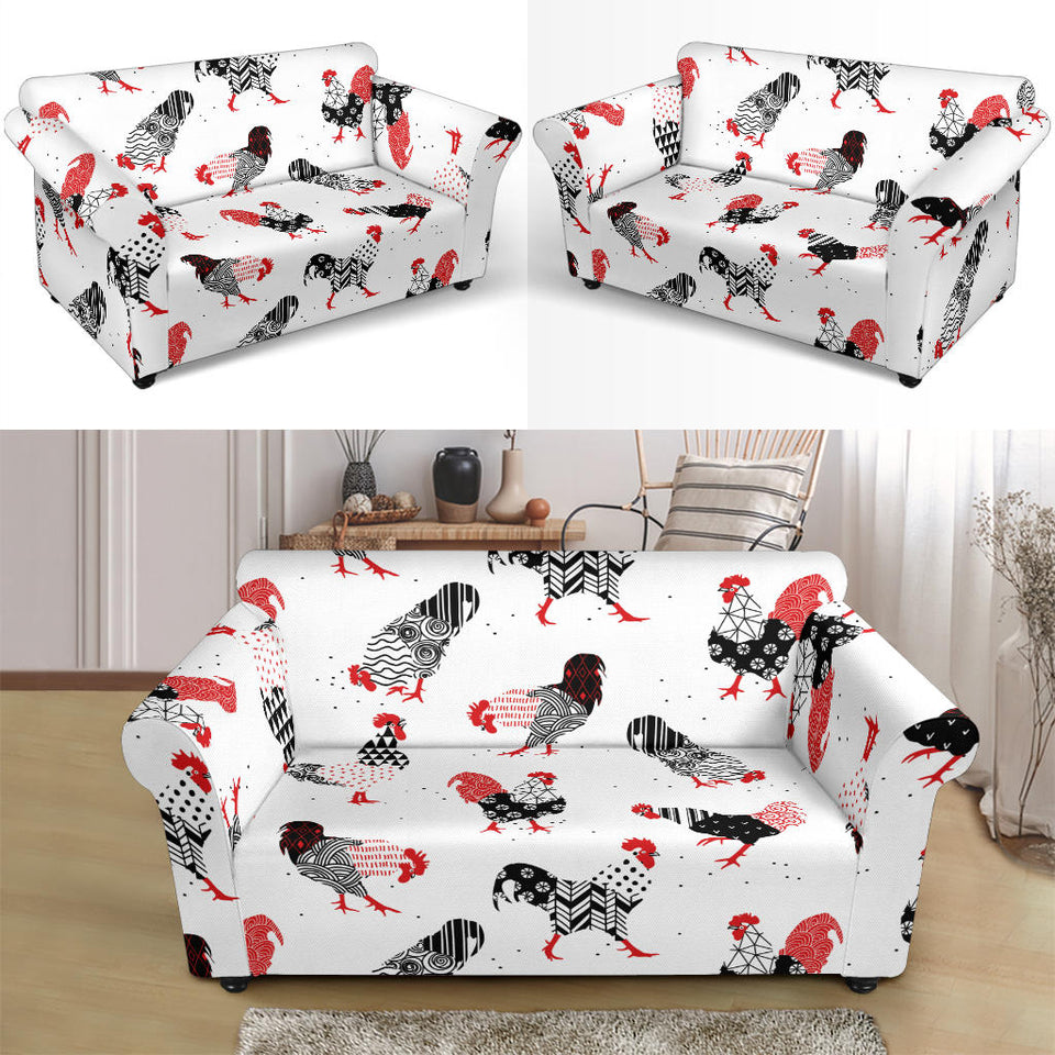 Cool Rooster Chicken Cock Floral Ornament Background Loveseat Couch Slipcover