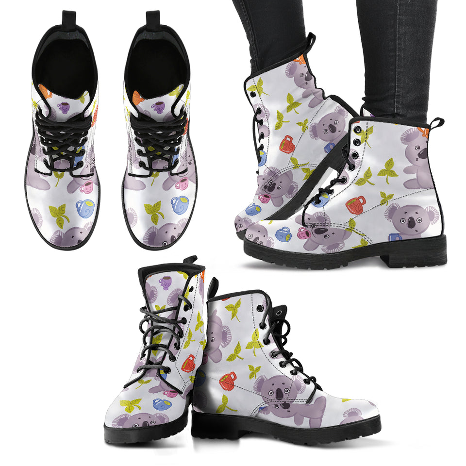 Cute Koalas Teapots Tea Leather Boots