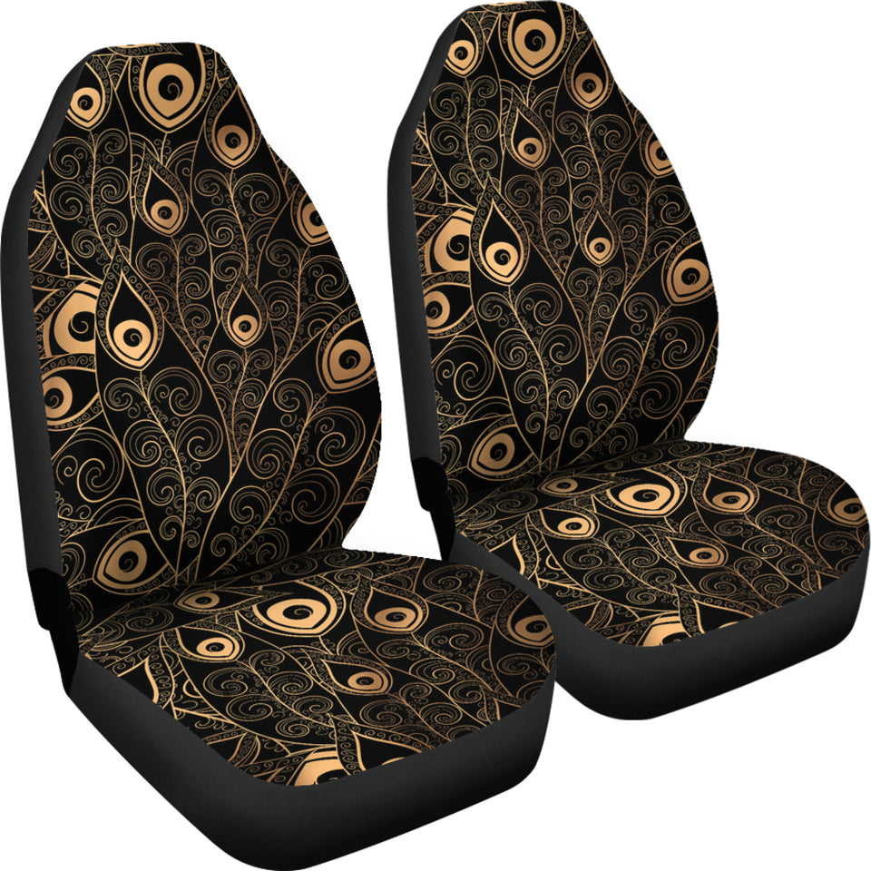 Gold Peacock Feather Pattern  Universal Fit Car Seat Covers