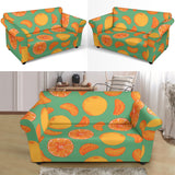 Orange Fruit Pattern Green Background Loveseat Couch Slipcover