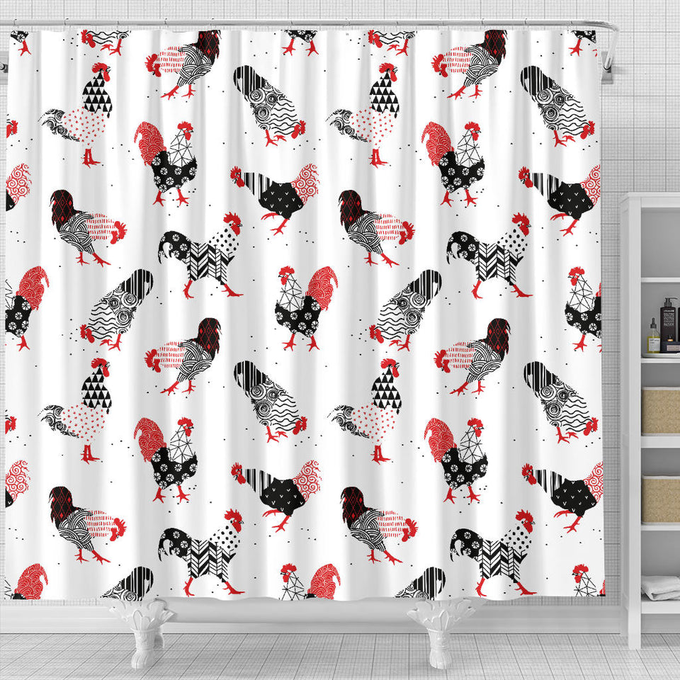 Cool Rooster Chicken Cock Floral Ornament Background Shower Curtain Fulfilled In US