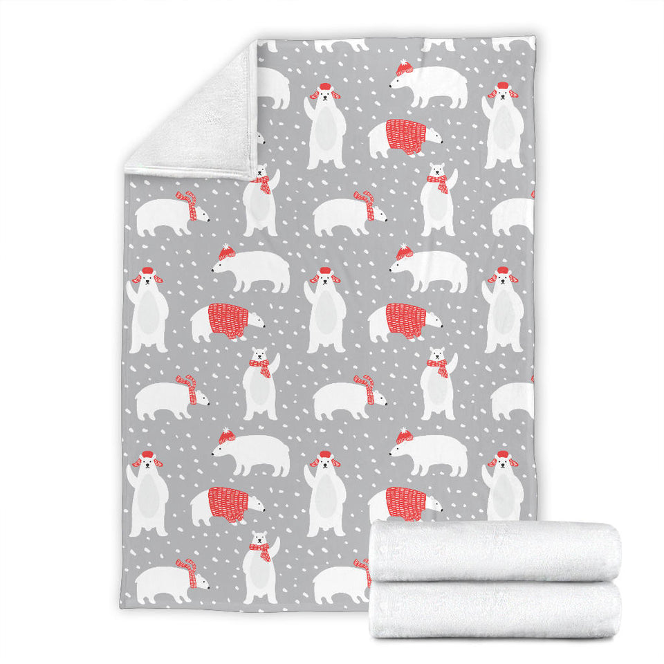 Cute Polar Bear Christmas Snow Pattern Premium Blanket