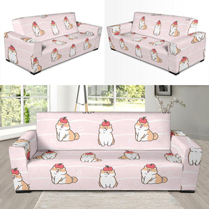 Cute Shiba Inu Dog Apple Pattern Sofa Slipcover