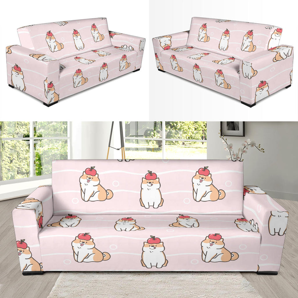 Cute Shiba Inu Dog Apple Pattern Sofa Slipcover