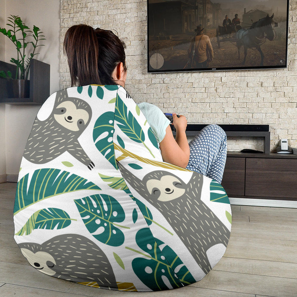 Cute Sloths Tropical Palm Leaves White Background Bean Bag Cover