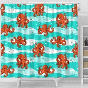 Octopuses Sea Wave Background Shower Curtain Fulfilled In US