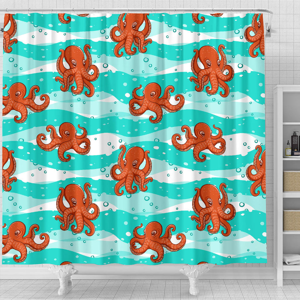 Octopuses Sea Wave Background Shower Curtain Fulfilled In US