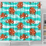 Octopuses Sea Wave Background Shower Curtain Fulfilled In US