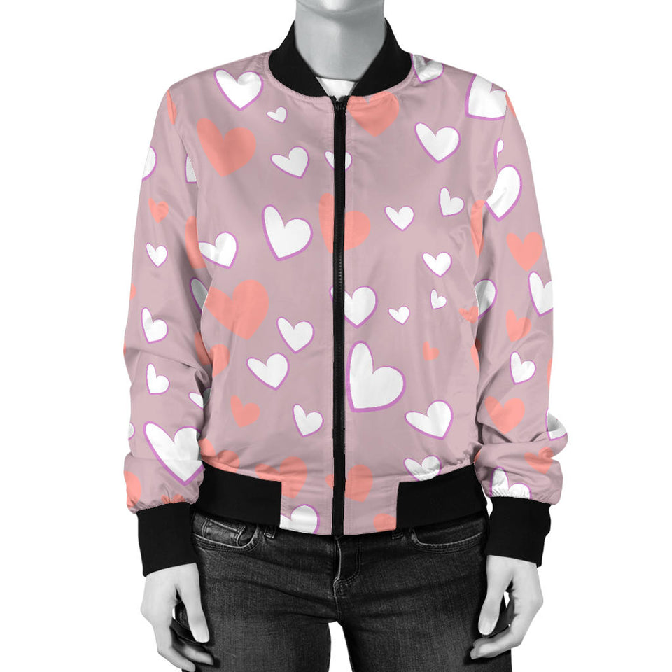 Coral White Heart Pattern Women'S Bomber Jacket