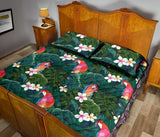 Parrot Palm tree leaves flower hibiscus pattern Quilt Bed Set