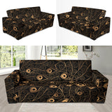 Gold Peacock Feather Pattern Sofa Slipcover