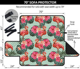 Beautiful flamingo tropical palm leaves hibiscus pateern background Sofa Cover Protector