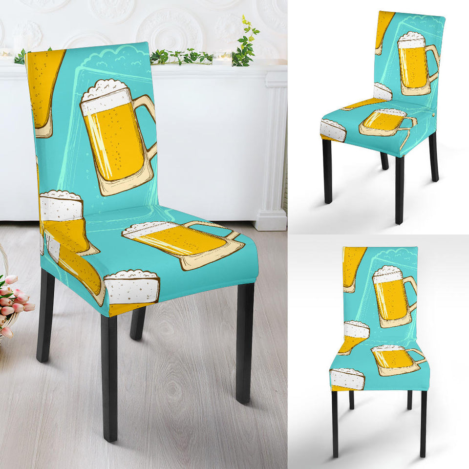 Beer Pattern Green Background Dining Chair Slipcover