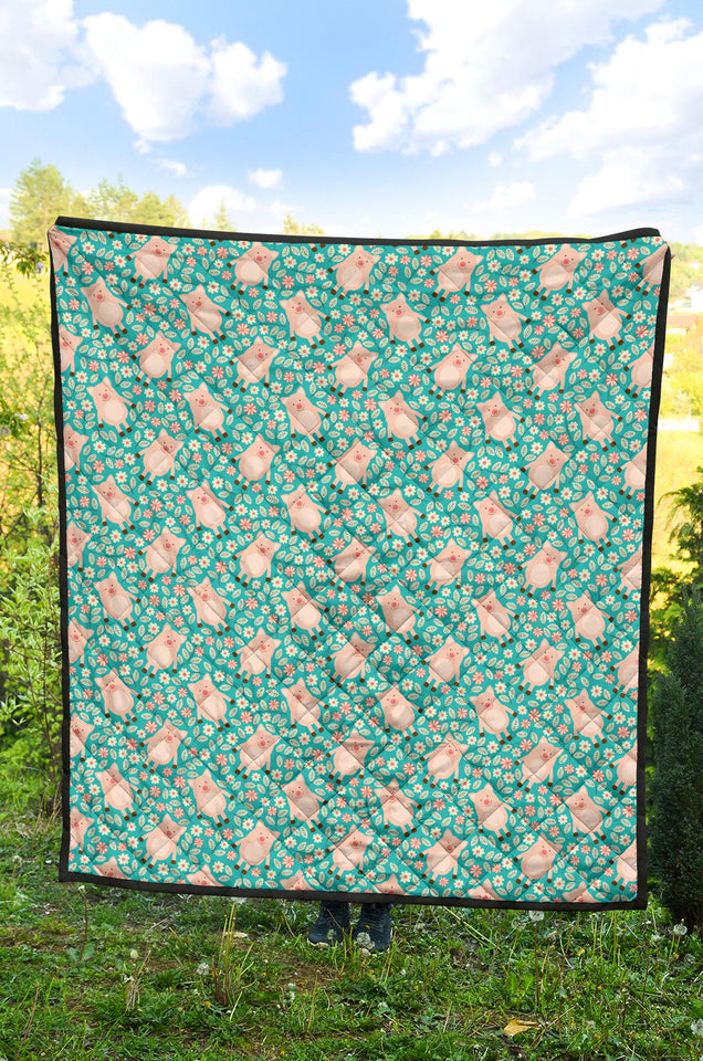 Pig Pattern Print Design 01 Premium Quilt
