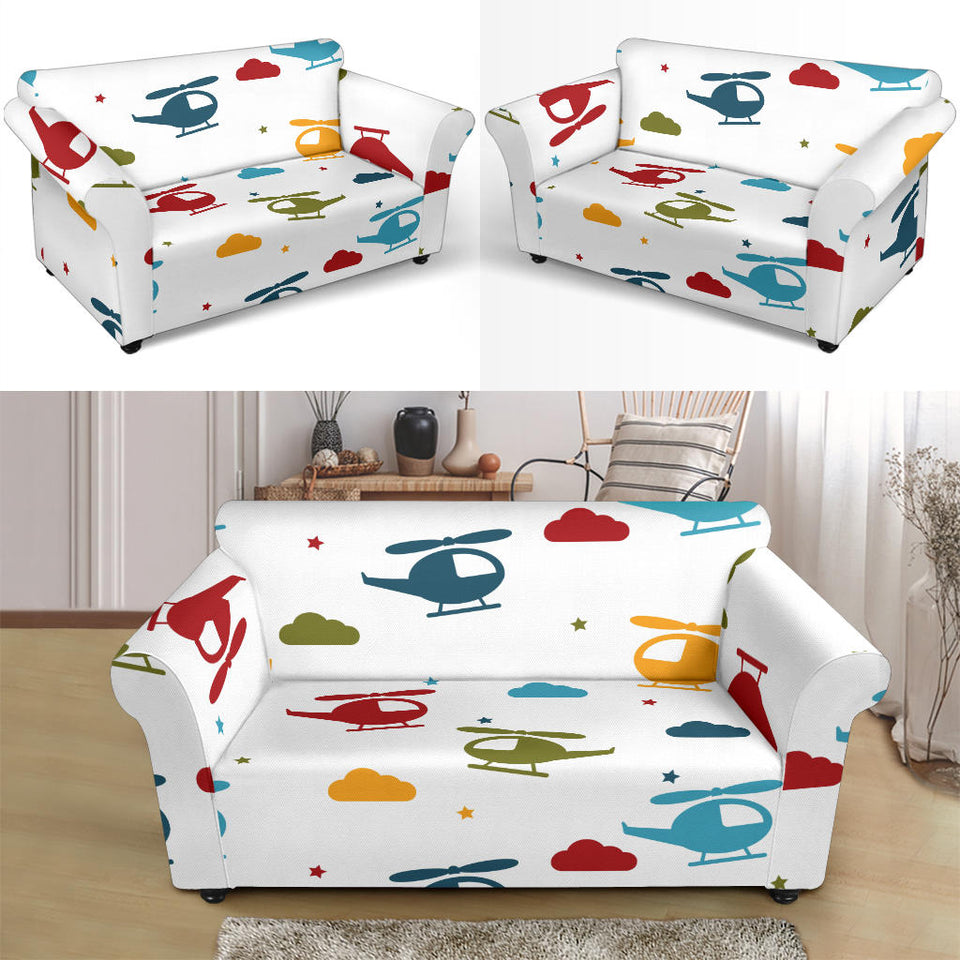 Colorful Helicopter Pattern Loveseat Couch Slipcover